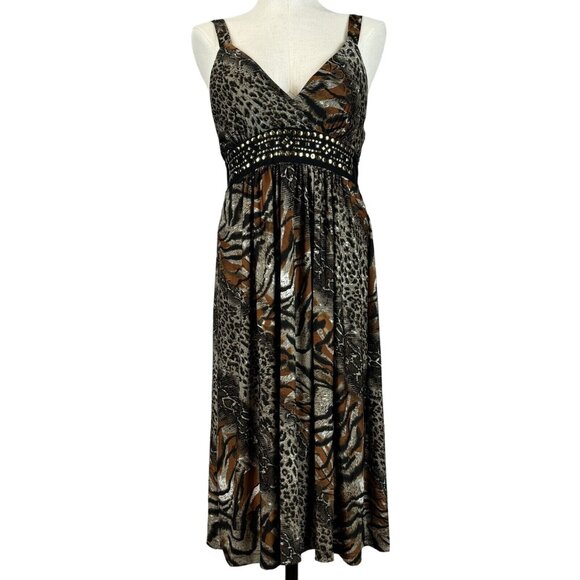 Studio West Apparel Dresses & Skirts - Studio West Apparel Sleeveless Midi Dress Womens Size L Multicolor Animal Print